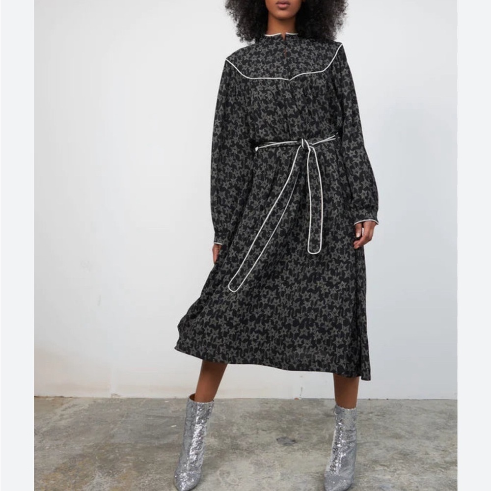 Stella Nova Nichella Black Star Maxi Dress Belted Size 34 US 2-4 NWOT